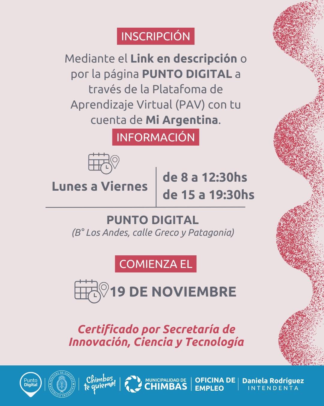 El municipio de Chimbas brindara mas cursos virtuales de Punto Digital.
