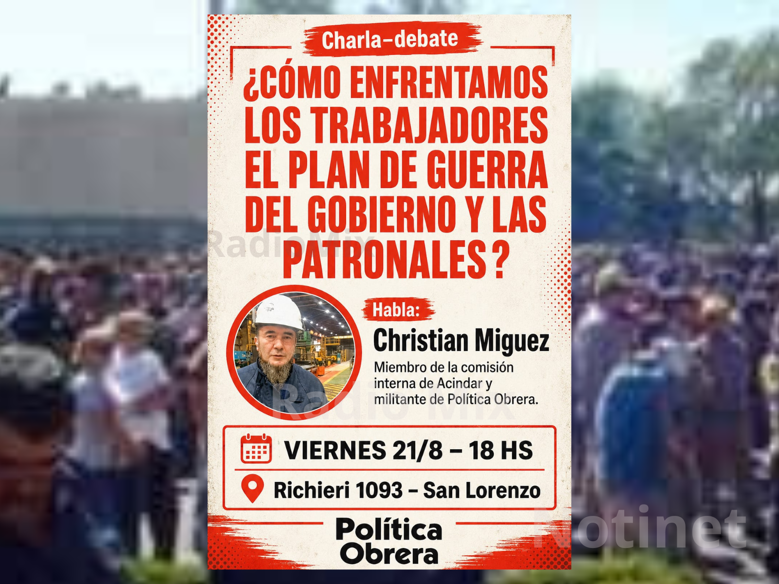 Política Obrera convoca a una charla-debate en San Lorenzo