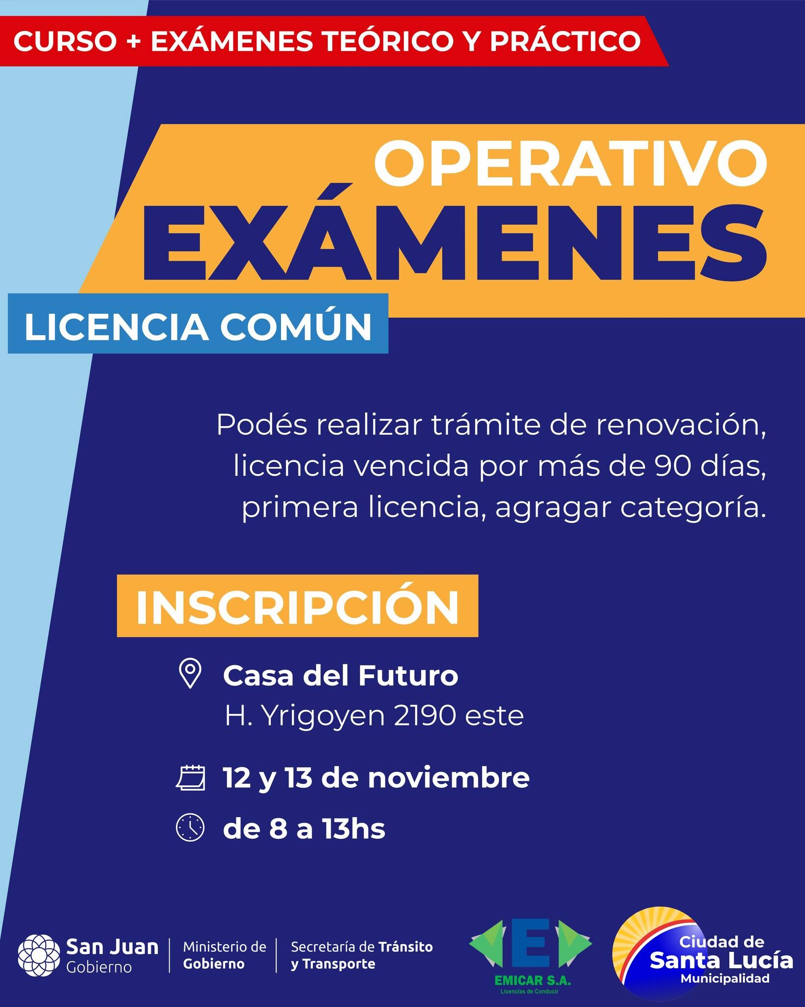 El municipio de Santa Lucia junto a la Secretaría de Tránsito y Transporte del Gobierno de San Juan y Emicar S.A., realizara un operativo en del departamento.