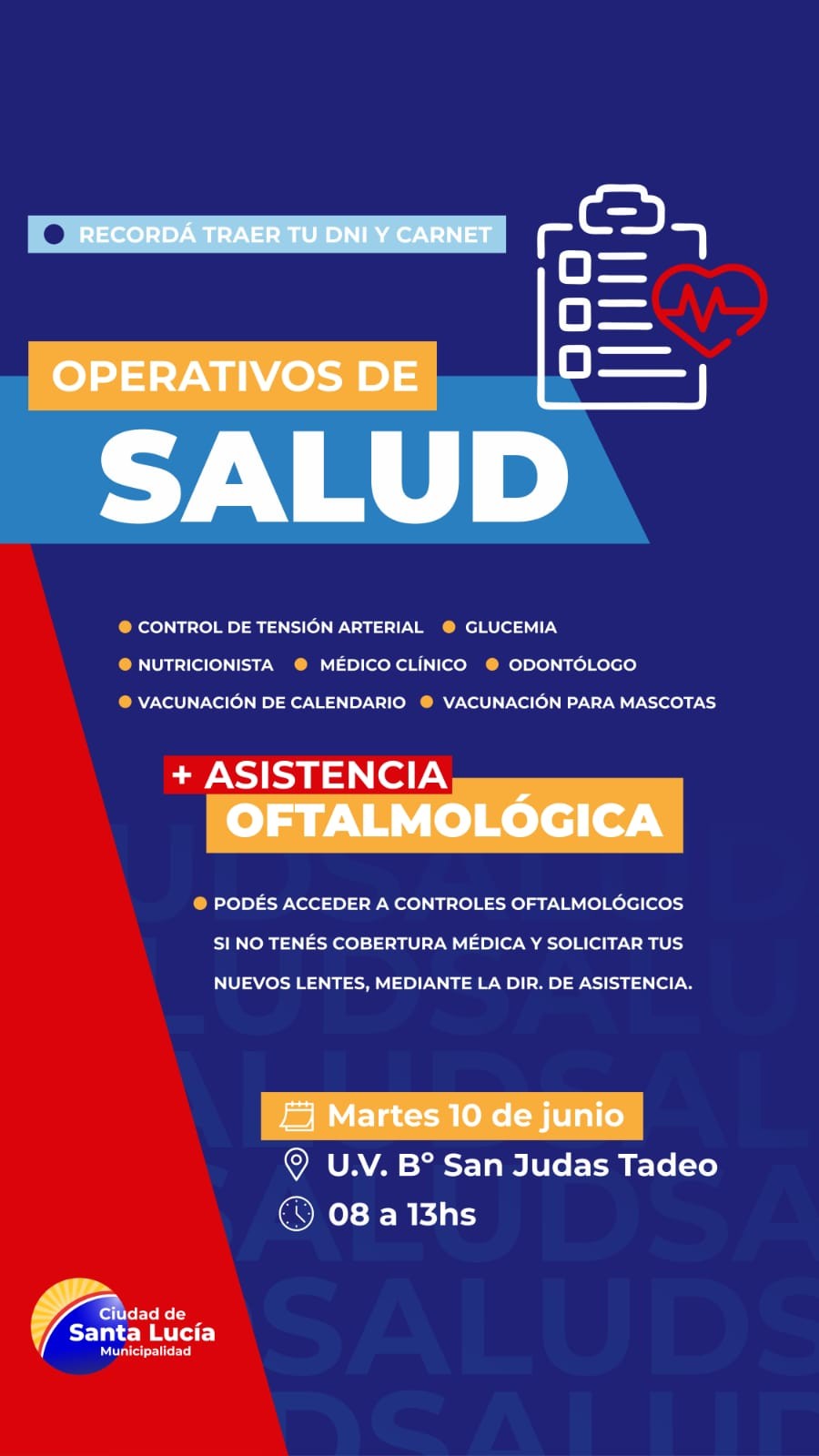 SANTA LUCÍA: el Área de Salud con el Ministerio de Familia y Desarrollo Humano, llevará adelante Operativo de Salud