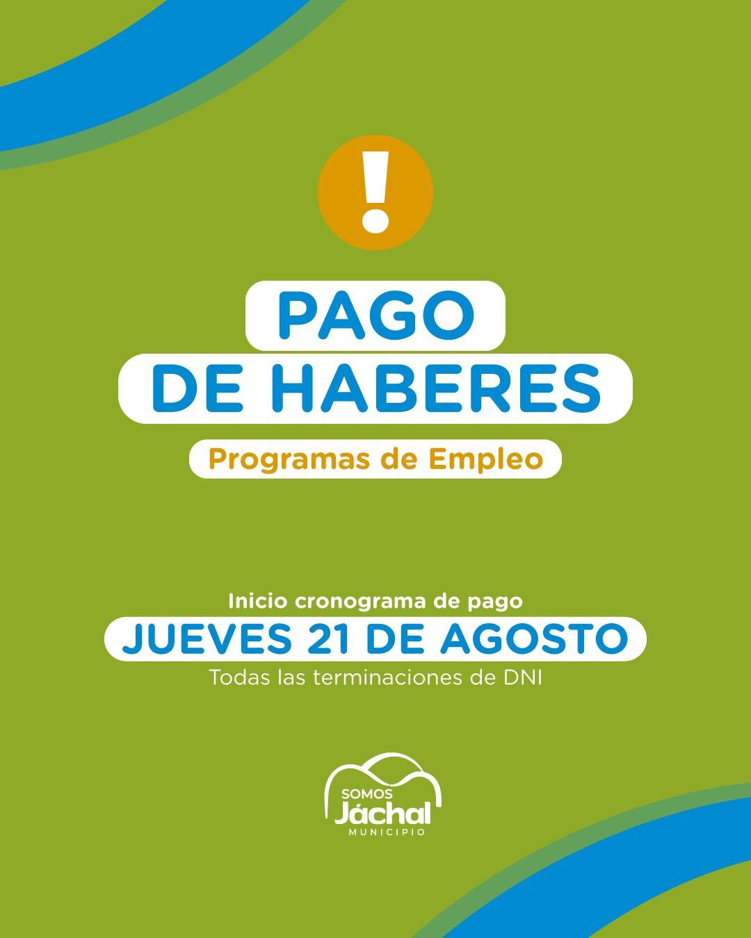 JÁCHAL: informa el pago de Haberes para Programas de Empleo