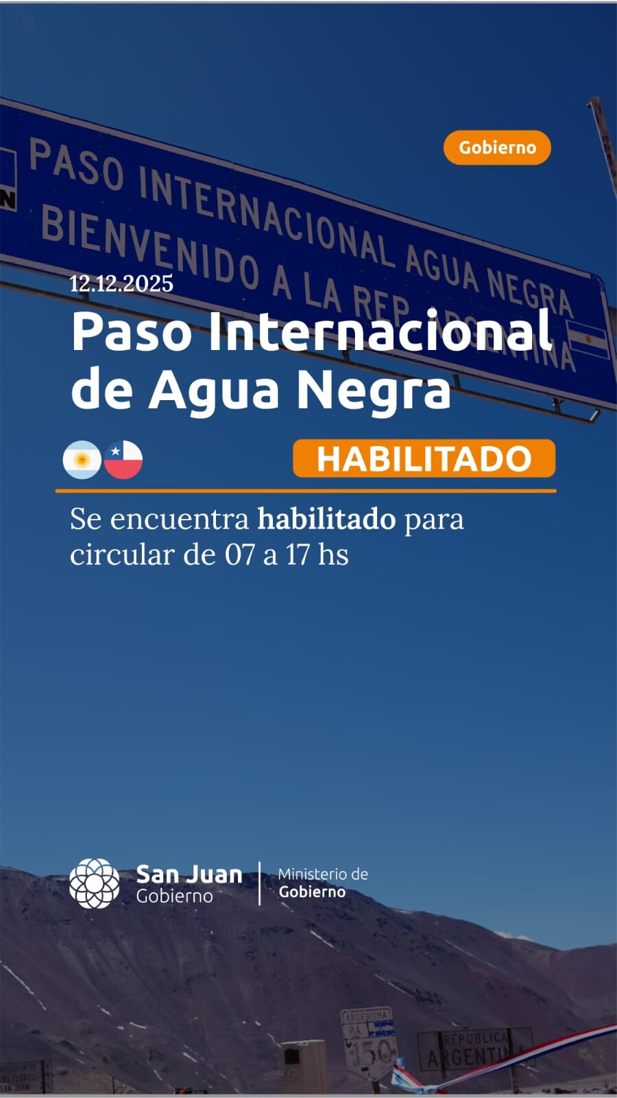 ESTADO DEL PASO INTERNACIONAL DE AGUA NEGRA, SAN JUAN – CHILE