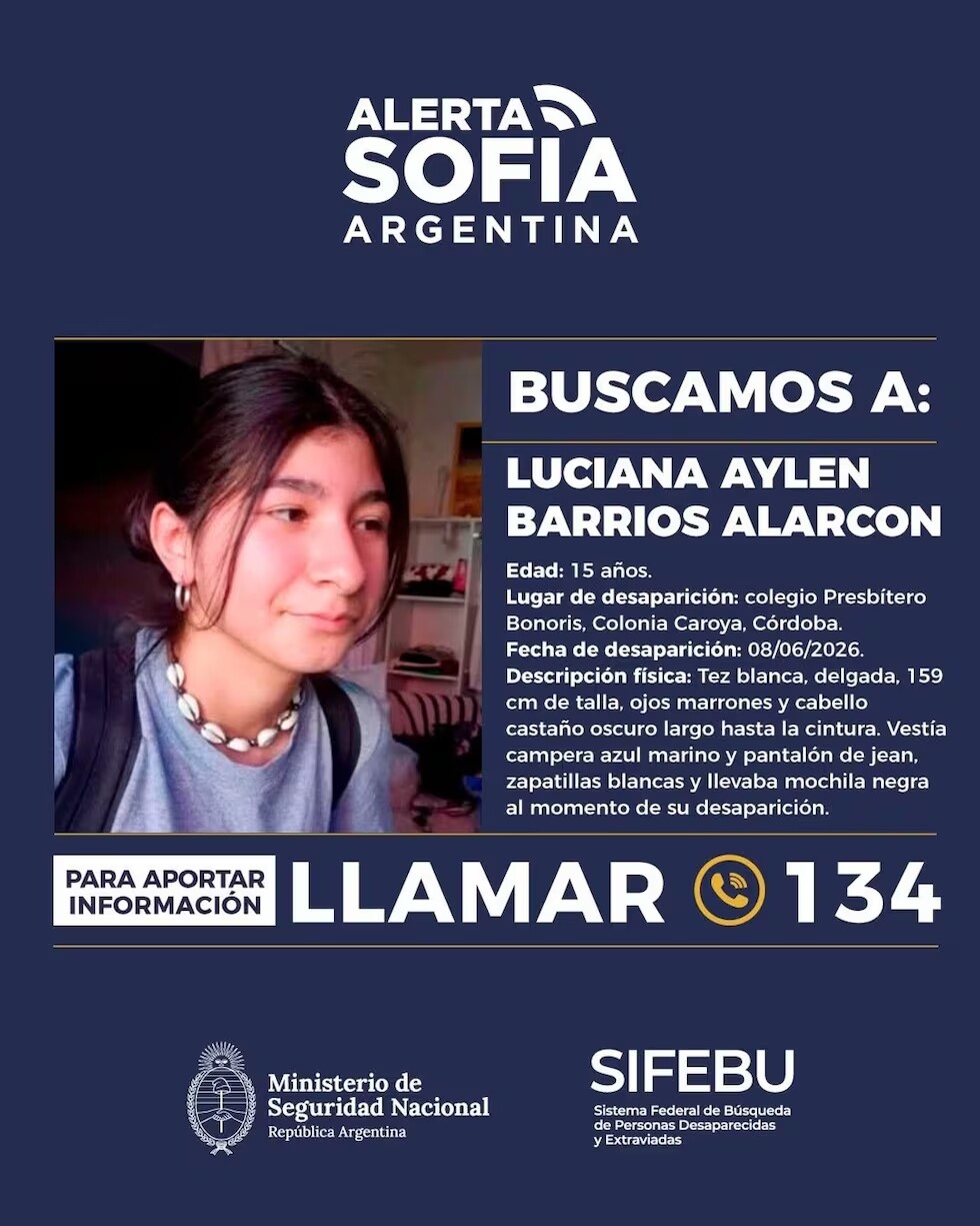 ¡Otra vez..!! Búsqueda de paradero en Córdoba. Activaron la Alerta Sofía: se intensifica la búsqueda de Luciana en Colonia Caroya ¡Otra vez..!! Búsqueda de paradero en Córdoba. Activaron la Alerta Sofía: se intensifica la búsqueda de Luciana en Colonia Caroya