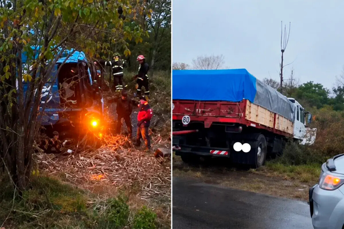 ¡Muy penoso..!! Después del choque entre dos camiones, ayer en ruta 6, grave consecuencia para uno de los choferes