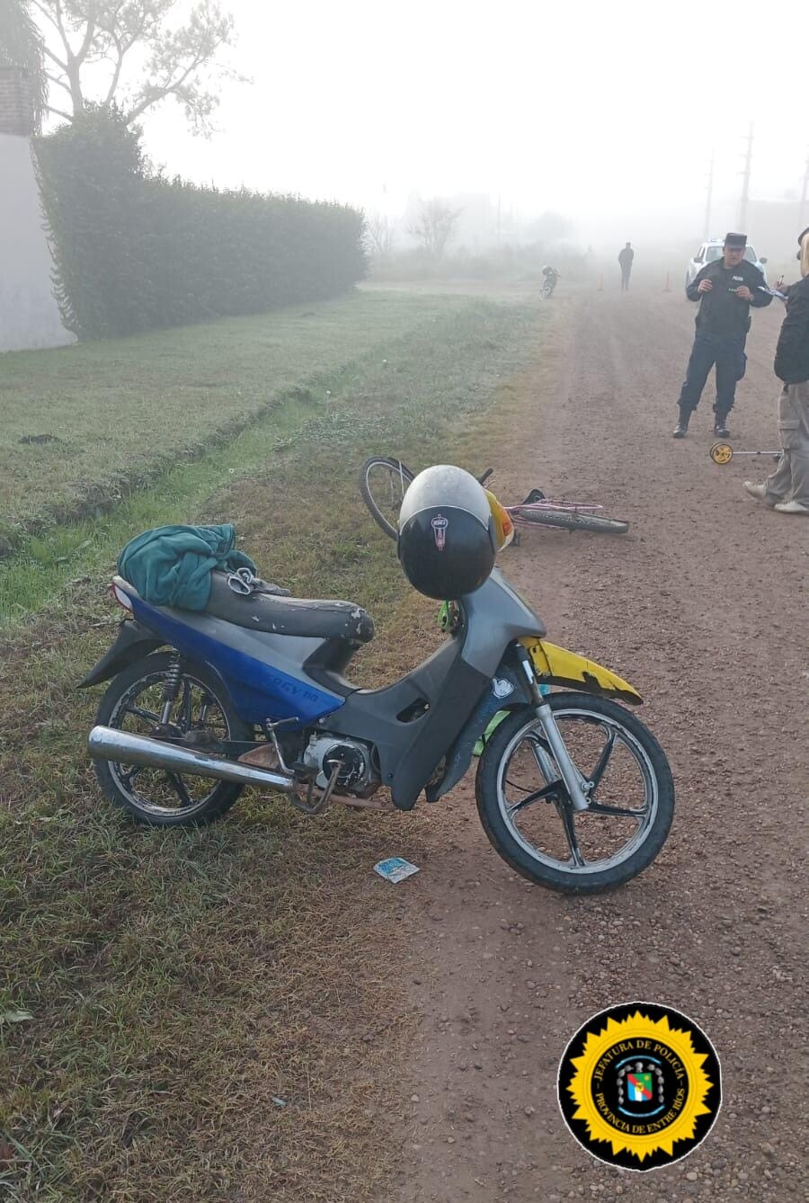 VILLAGUAY: este viernes por la mañana una moto colisionó a una bicicleta. Un herido