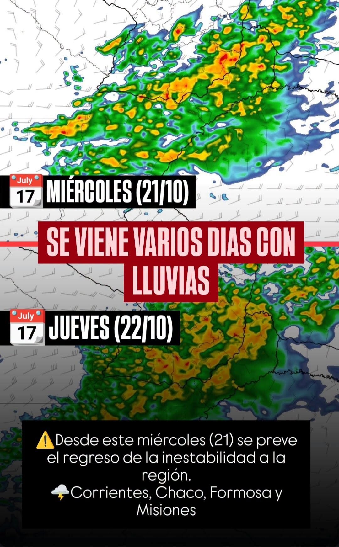 REGRESAN LAS LLUVIAS A MISIONES: PREVÉN VARIOS DÍAS DE INESTABILIDAD