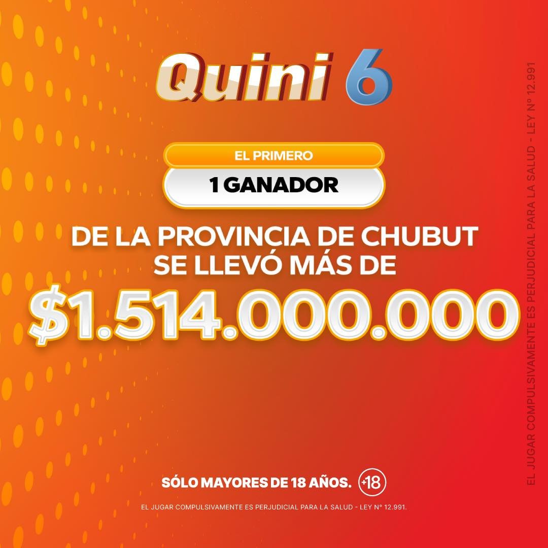 Quini6 A.jpg Un apostador de Trelew ganó más de 1.500 millones de pesos en el Quini 6