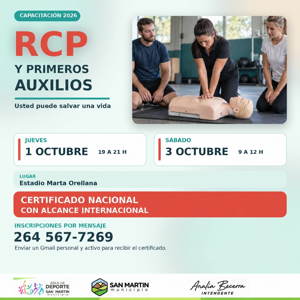 RCP.jpeg San Martín brindará una capacitación en RCP y primeros auxilios