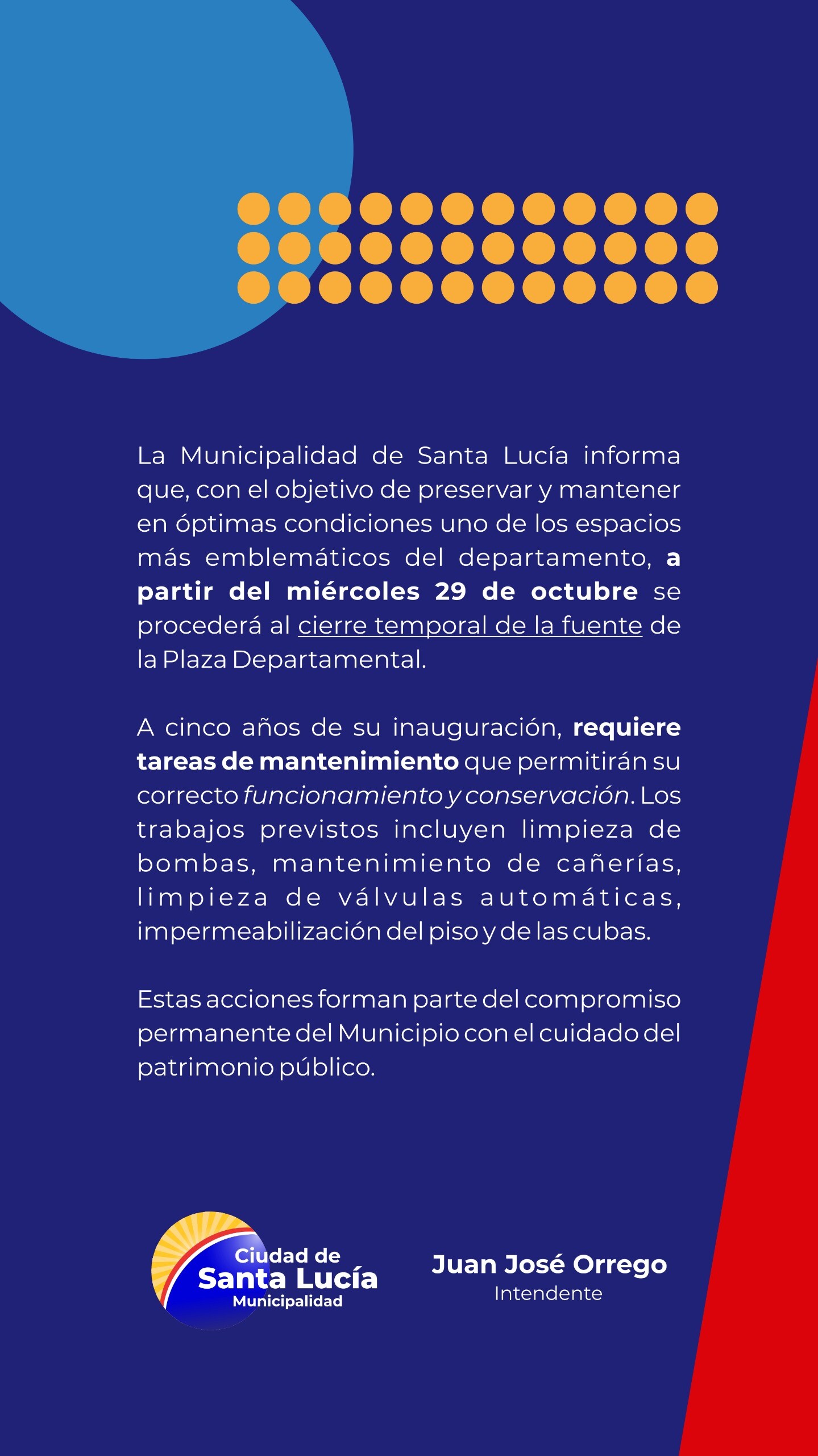 SANTA LUCÍA: se realizará importantísima refacción en la Plaza Mayor Departamental