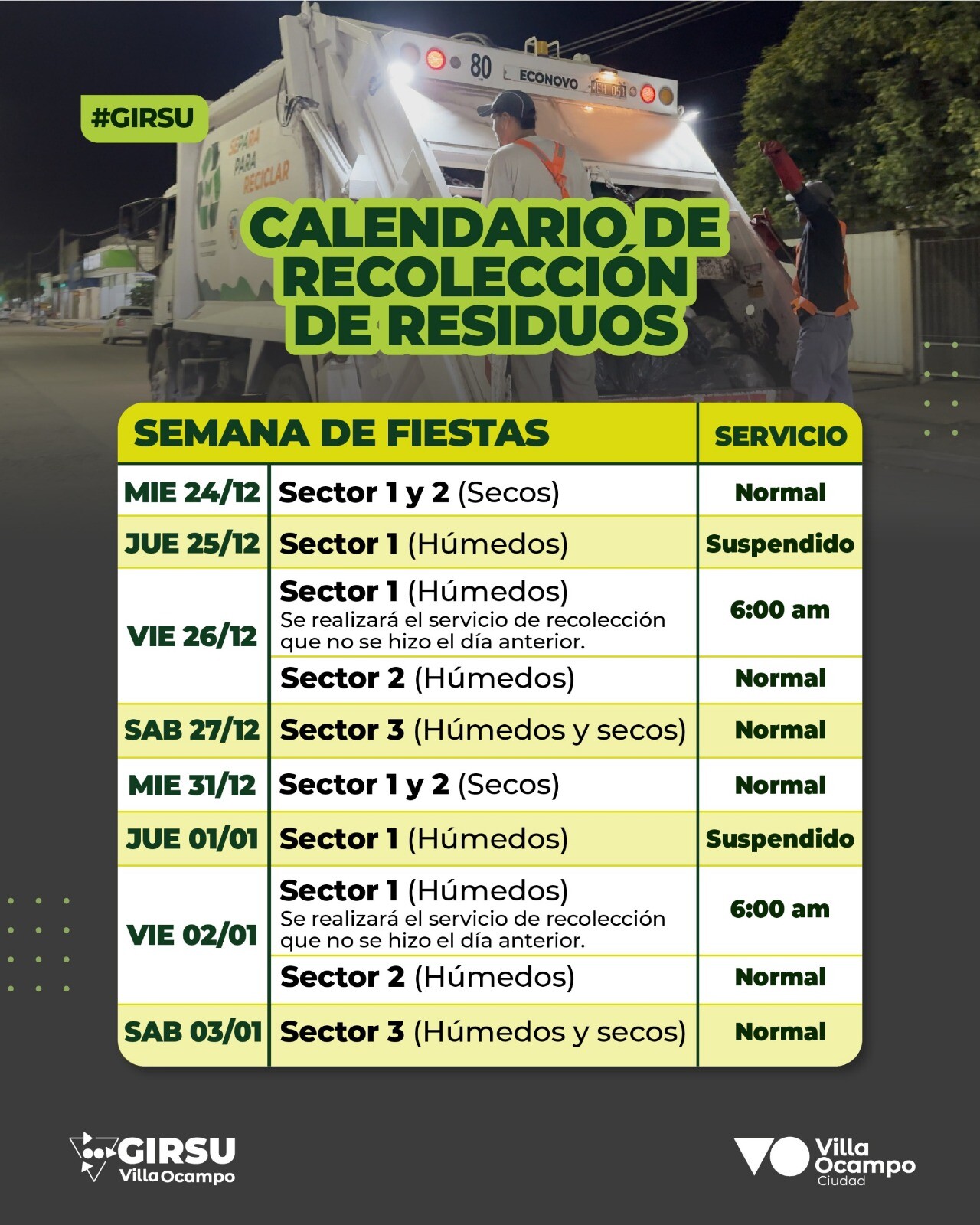 Residuos Dic.jpeg VILLA OCAMPO: Modificaciones En El Servicio De Recoleccion De Residuos Durante La Semana De Fiestas