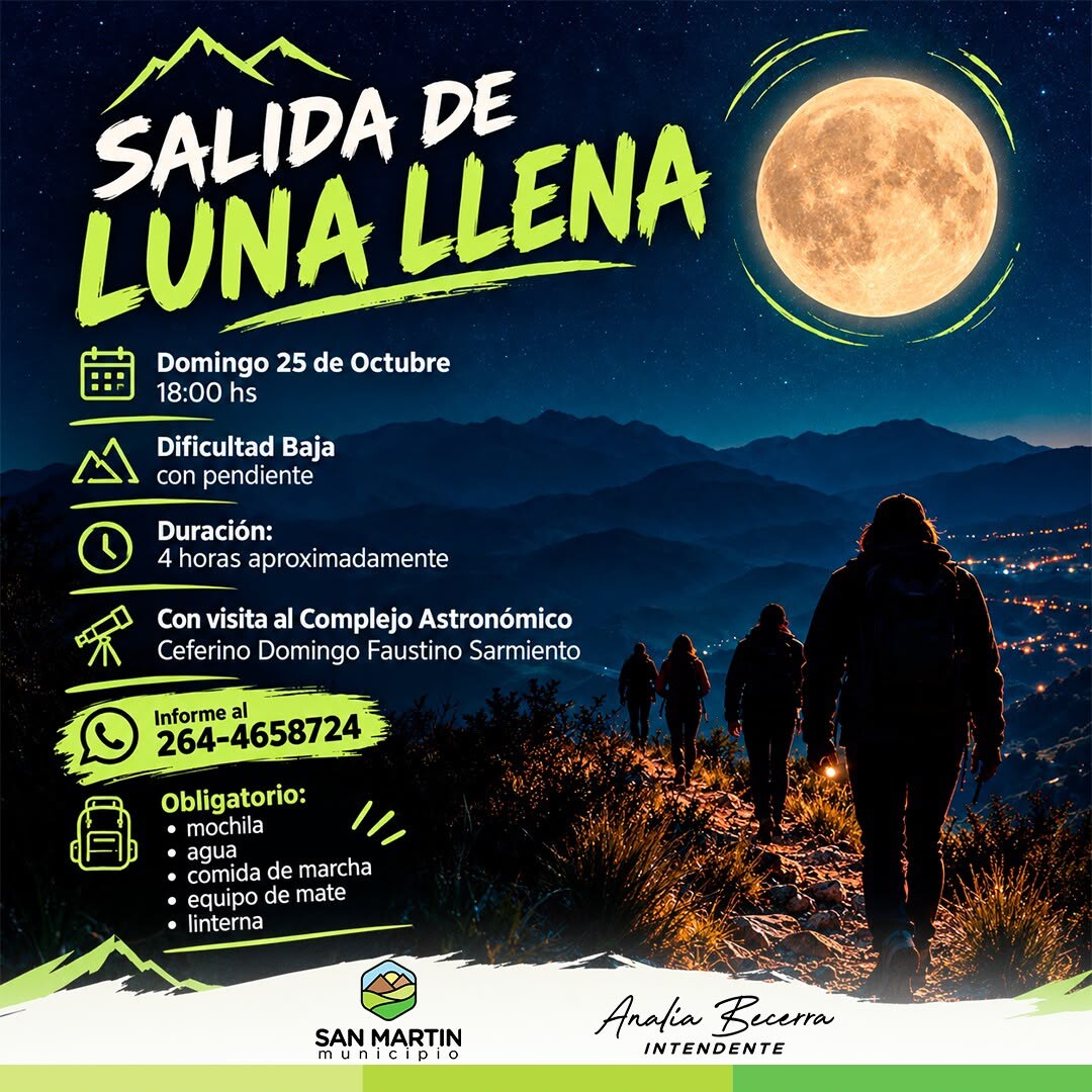 San Martín realizará una nueva salida de senderismo por la luna llena