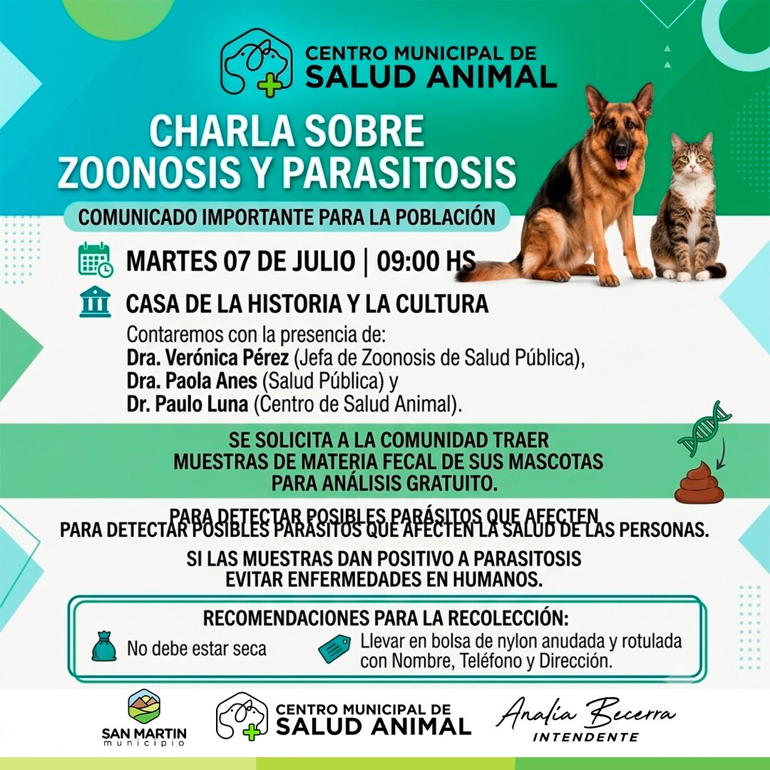 San Martín brindará una charla sobre zoonosis y parasitosis para promover la salud animal