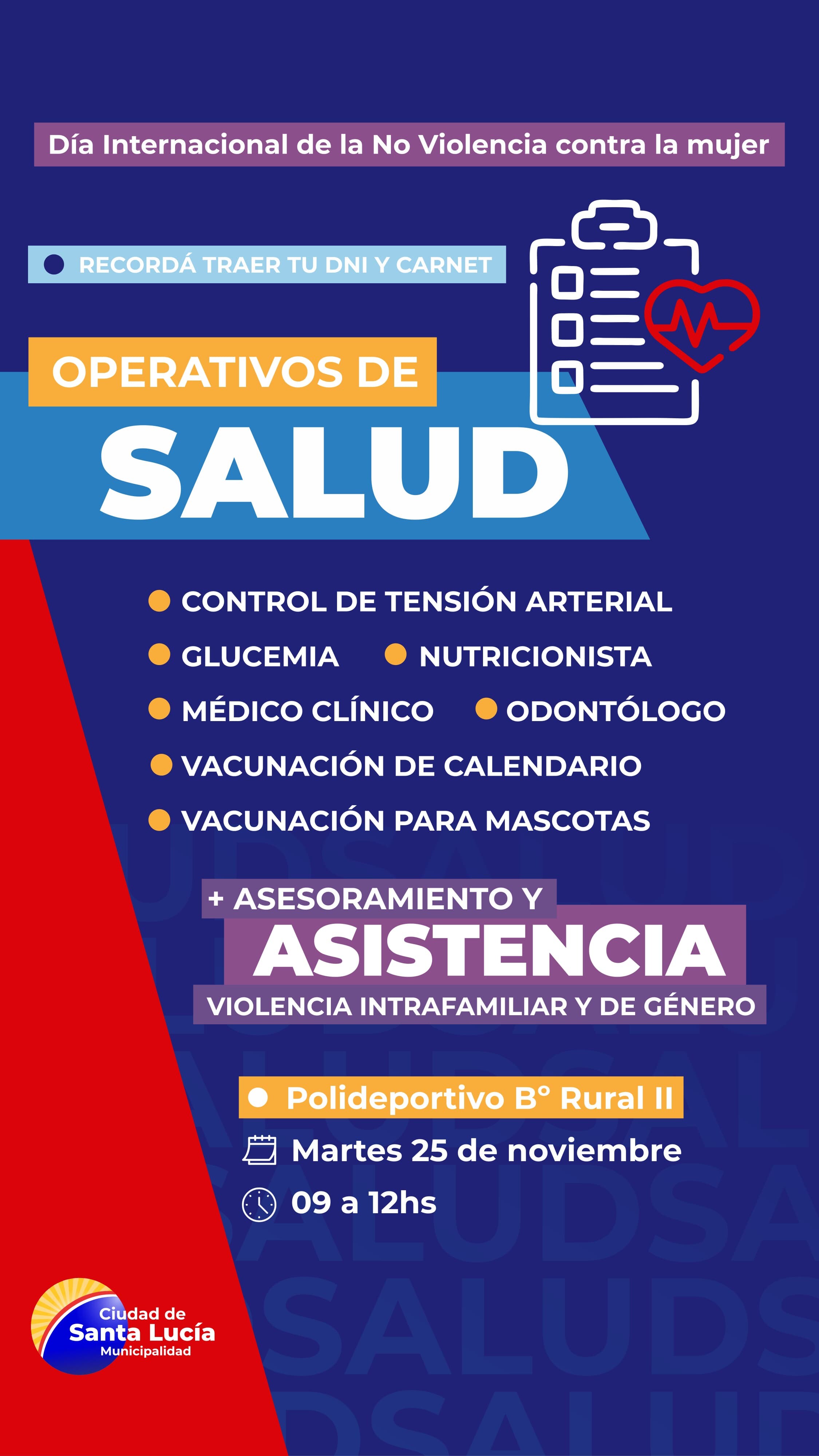 SANTA LUCÍA: operativo de Salud en el Polideportivo B° Rural II