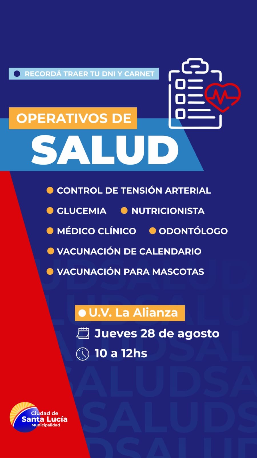 SANTA LUCÍA: Operativo de Salud en la U.V. La Alianza