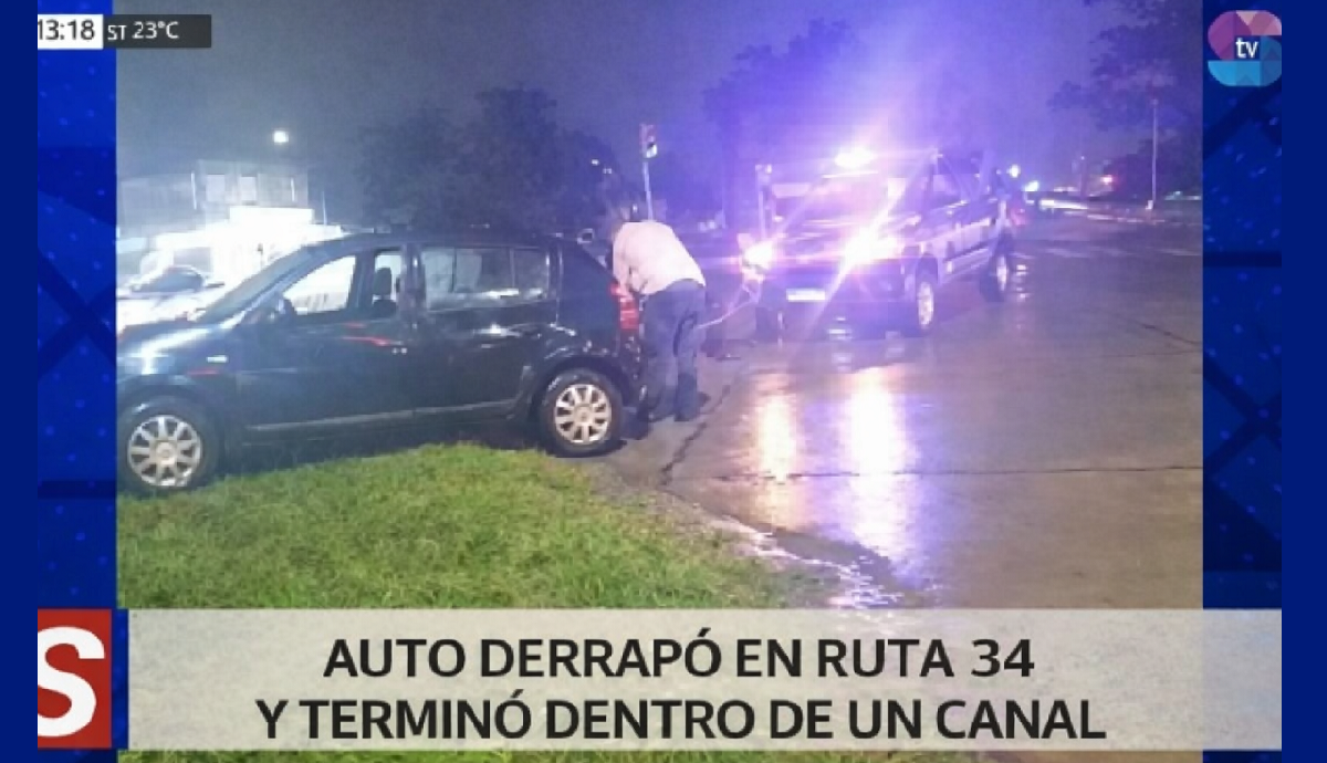 SINIESTRO EN RUTA.png Metán: automóvil derrapó en la Ruta 34 y terminó dentro de un canal