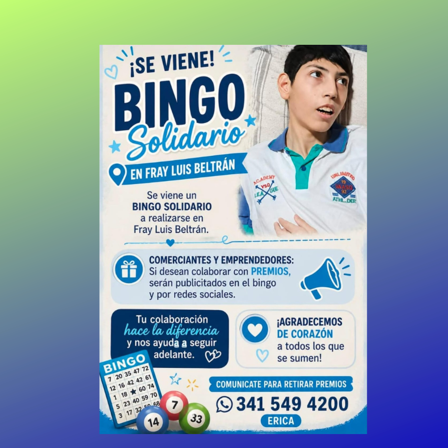 Bingo Solidario para acompañar a la familia Secondino