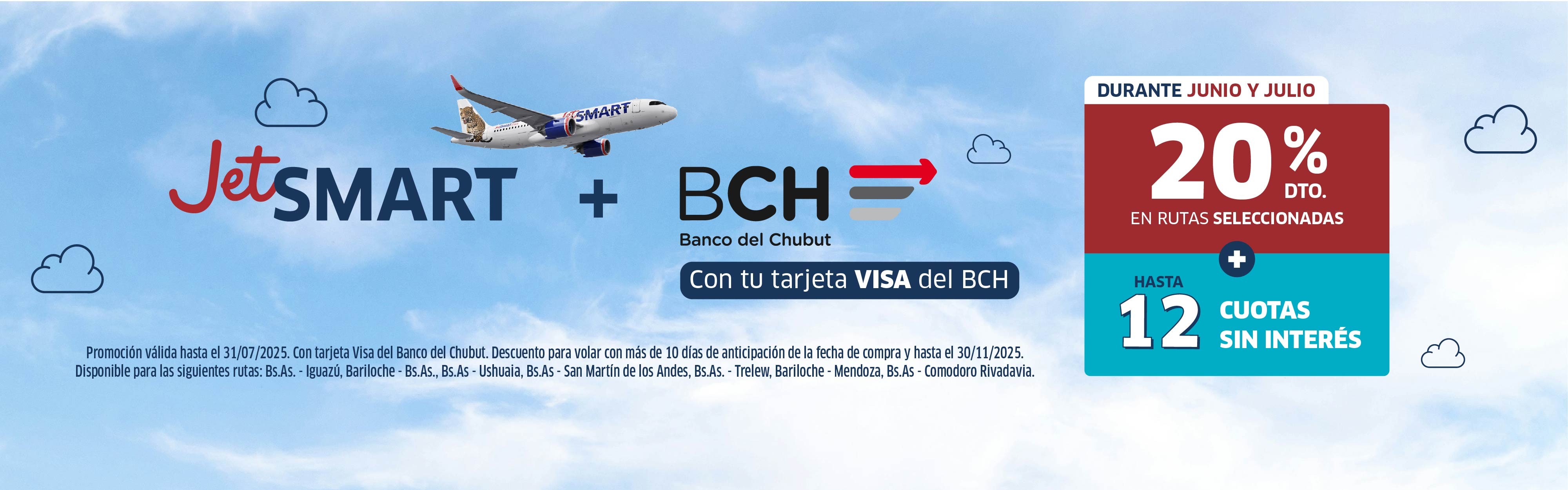 Banco del Chubut lanza una promoción imperdible para viajar por Argentina con JetSMART: 12 cuotas y 20% de descuento