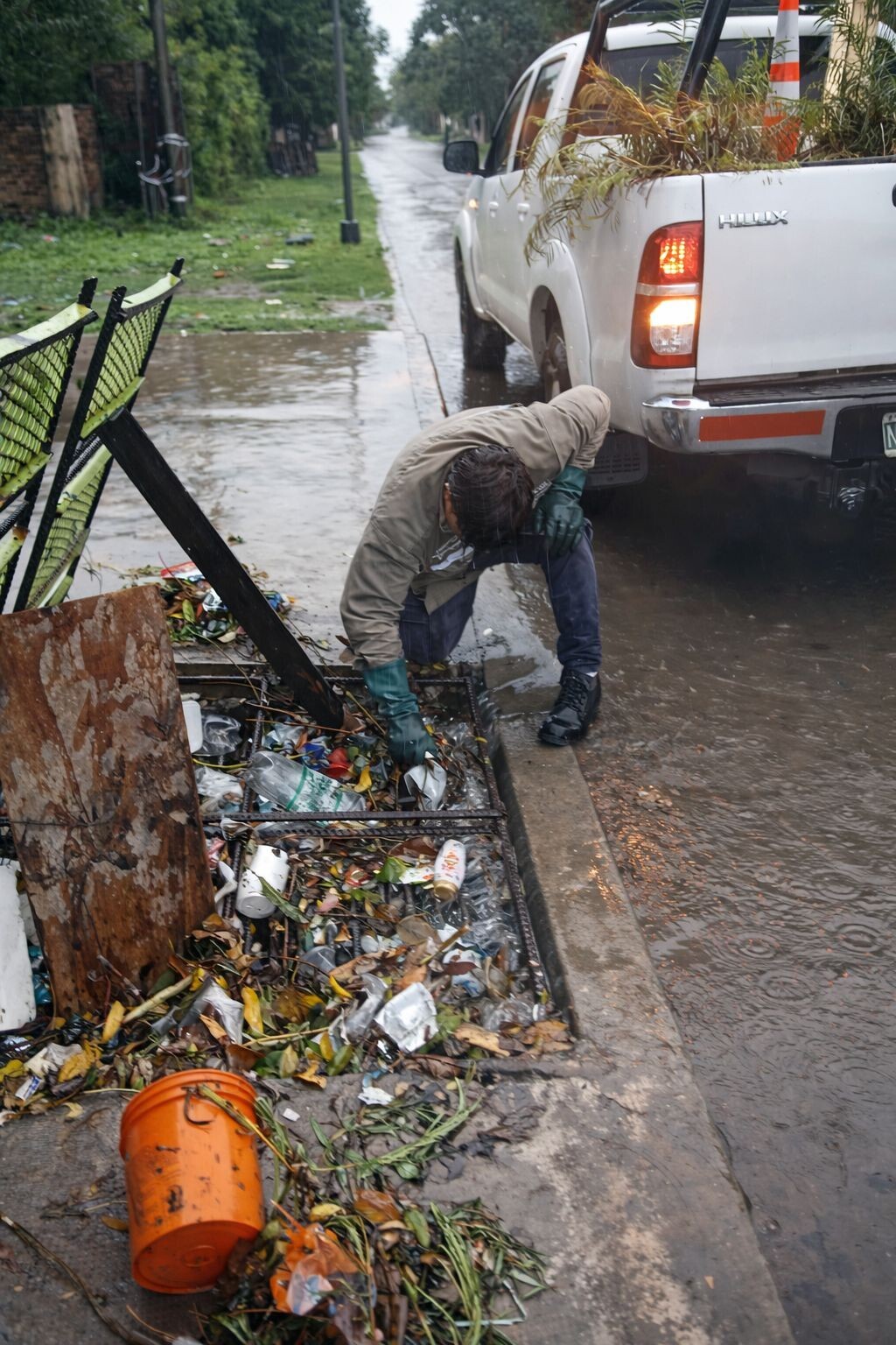 TRABAJ 1.jpeg Lluvias: cuadrillas municipales mantienen recorridas con limpieza de canales y sumideros