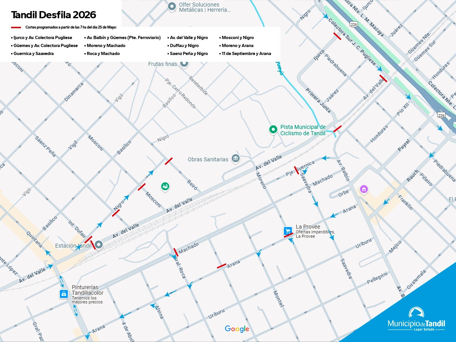 Cronograma de cortes de tránsito por la realización del Desfile del 25 de mayo