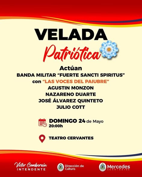 GRAN VELADA PATRIÓTICA POR EL 25 DE MAYO EN EL TEATRO CERVANTES.
