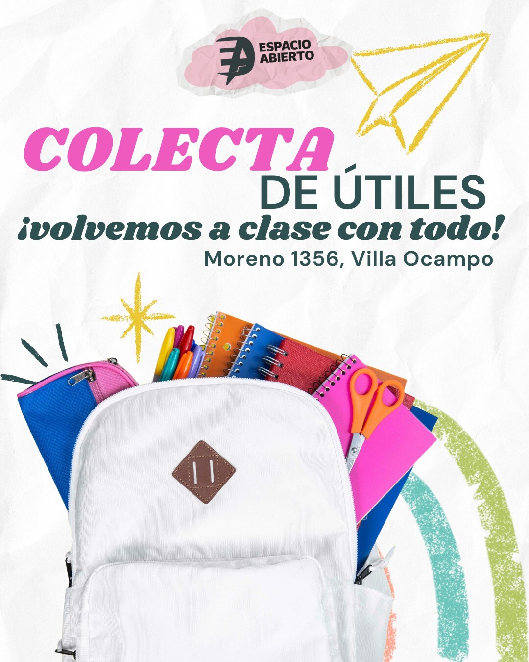 Volvemos a clases.jpeg Los Integrantes de Espacio Abierto Van a Realizar Mañana 25 de Febrero Una «Colecta De ûtiles Escolares»