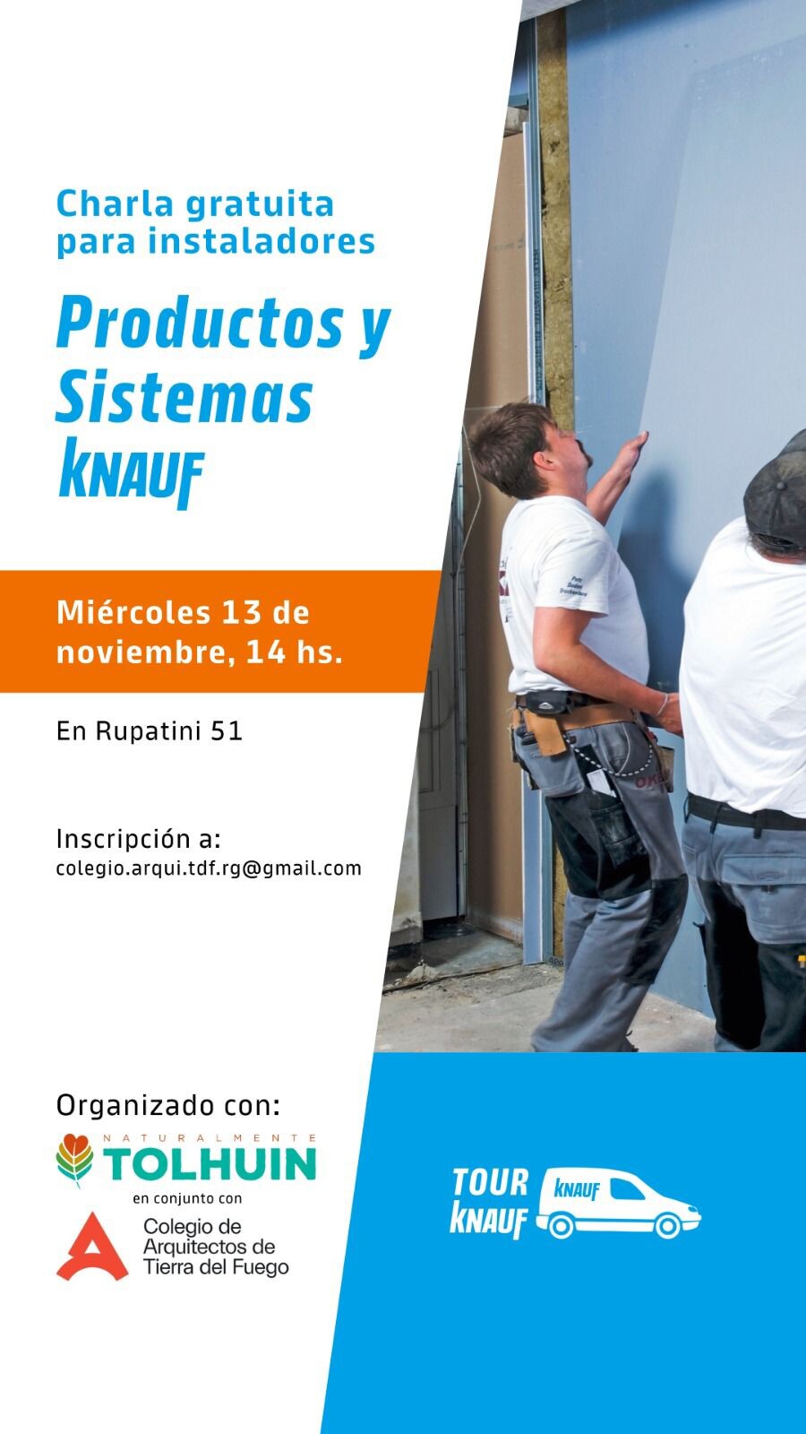 TOLHUIN: SE REALIZARÁ UNA CHARLA GRATUITA PARA INSTALADORES DE PRODUCTOS KNAUF