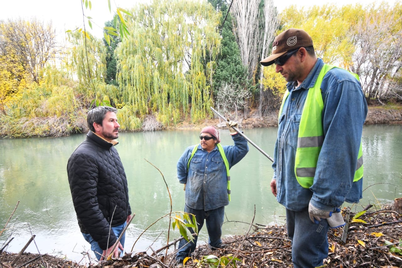 Trabajo conjunto en el Río Chubut: Merino y el titular del IPA supervisaron tareas de mantenimiento
