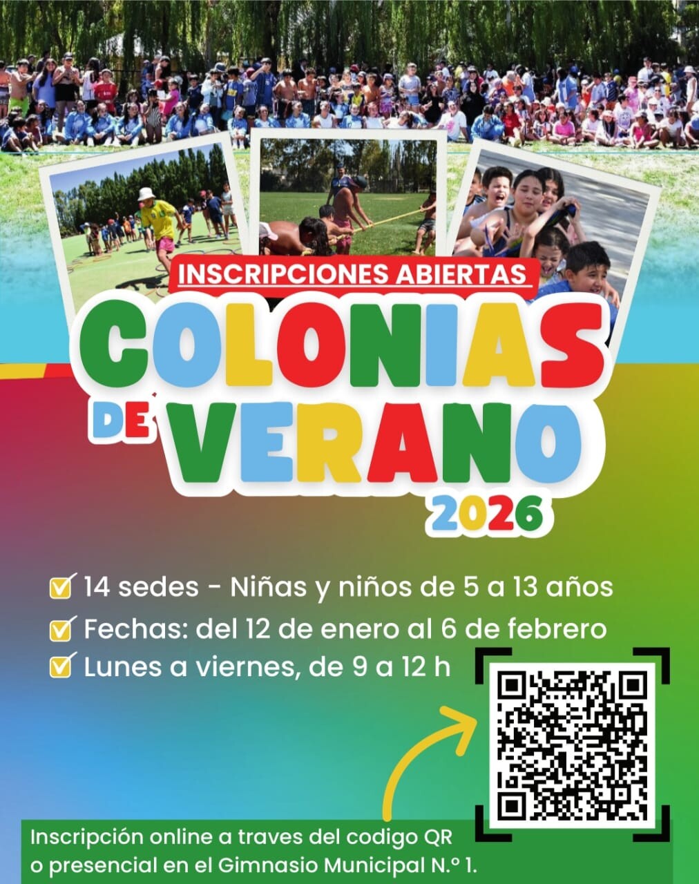 El Municipio inscribe para las Colonias de Vacaciones e invita a participar de los programas de verano 2026