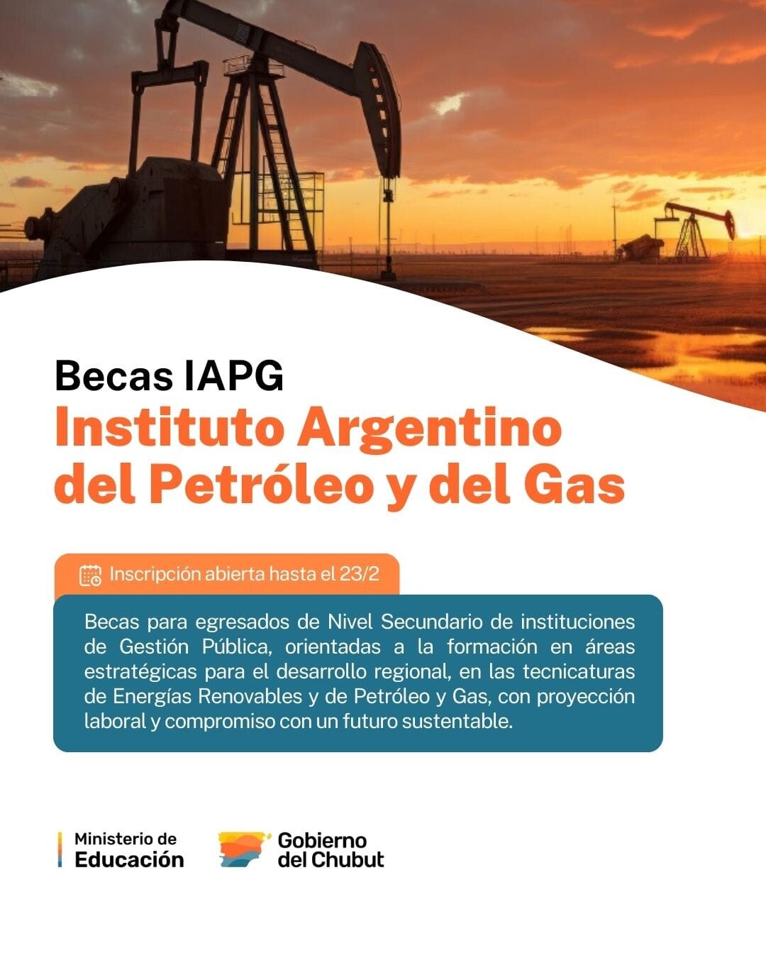 Se otorgarán becas en energías renovables y petróleo para estudiantes secundarios de Chubut