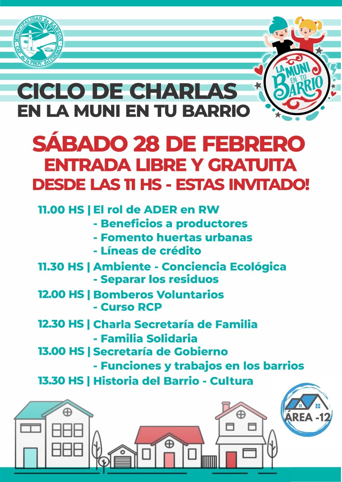 “LA MUNI EN TU BARRIO”: Cronograma del ciclo de charlas abiertas en el Área 12 de Rawson