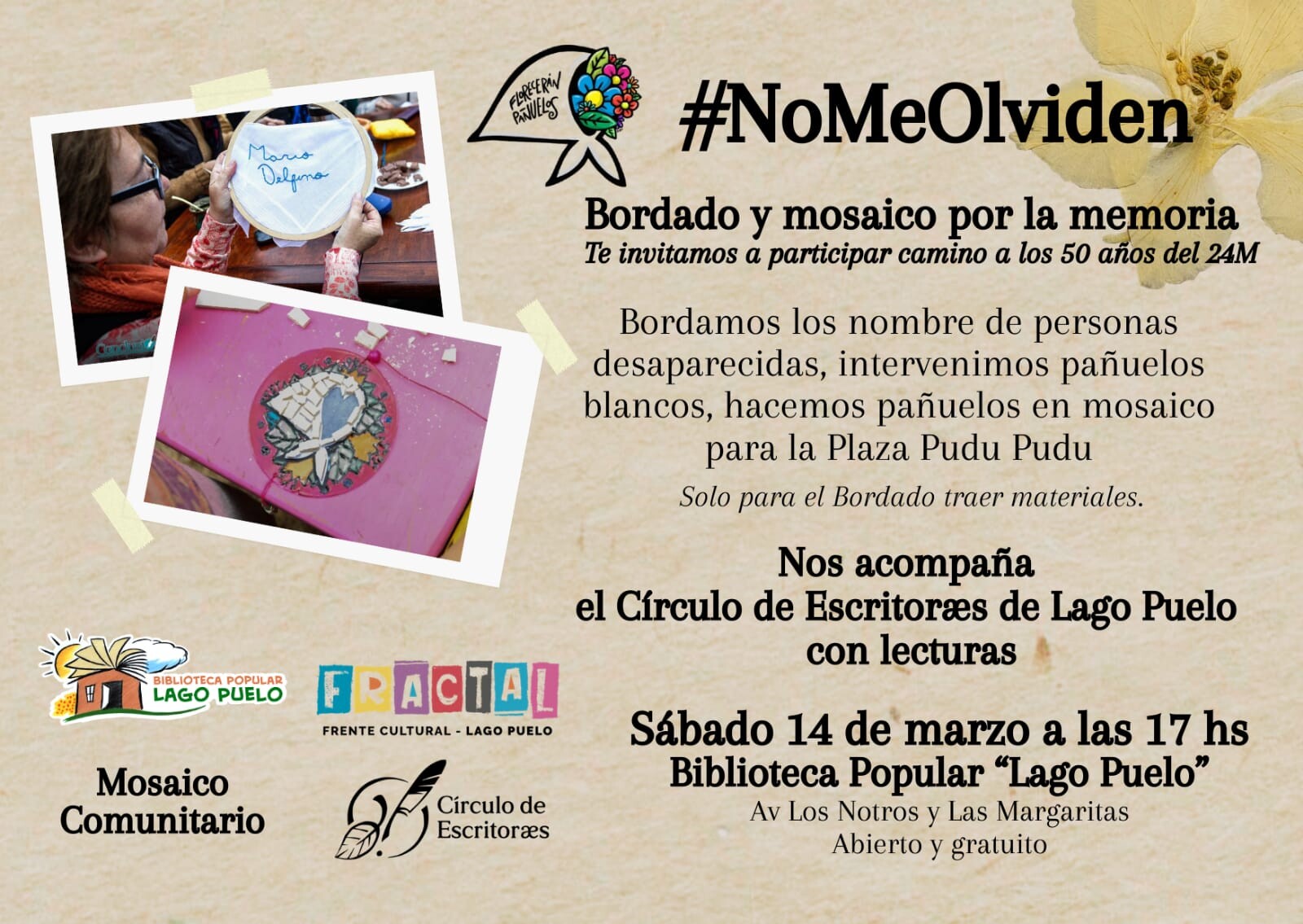 Comunicado Bordado y Mosaico por la Memoria