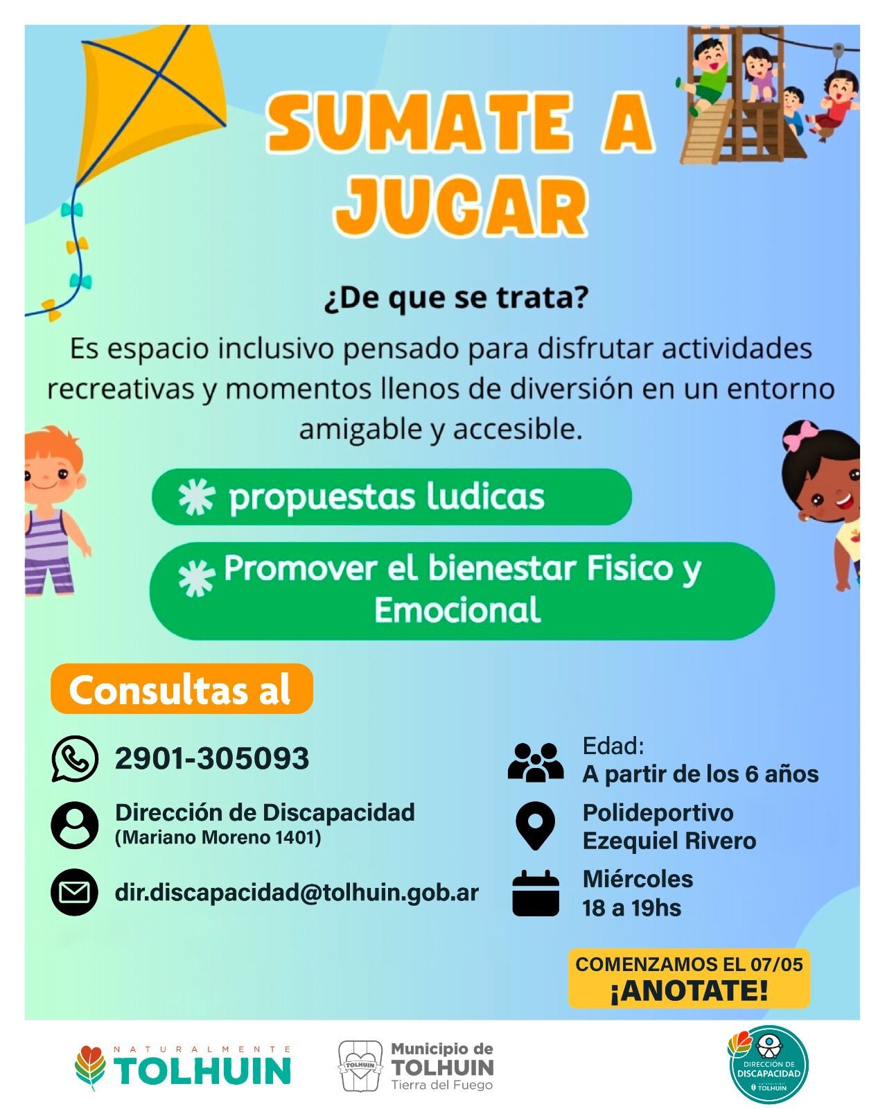 El Municipio de Tolhuin abre la inscripción a sus actividades inclusivas anuales