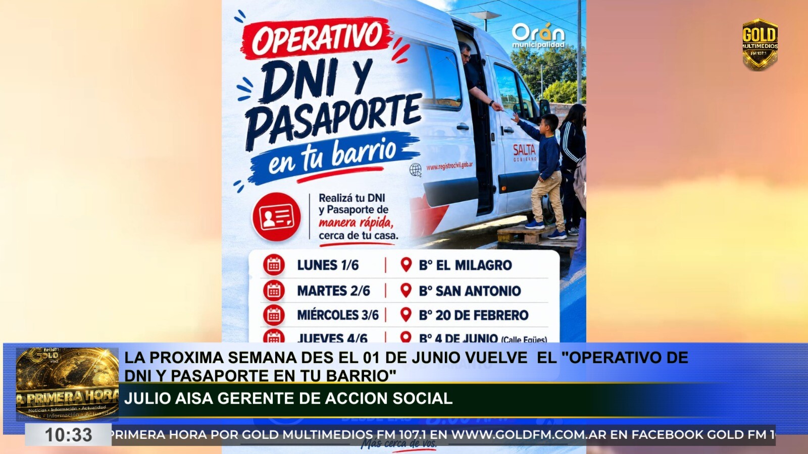 ORÁN: NUEVO OPERATIVO DE DNI Y PASAPORTE RECORRERÁ LOS BARRIOS DURANTE LA PRIMERA SEMANA DE JUNIO