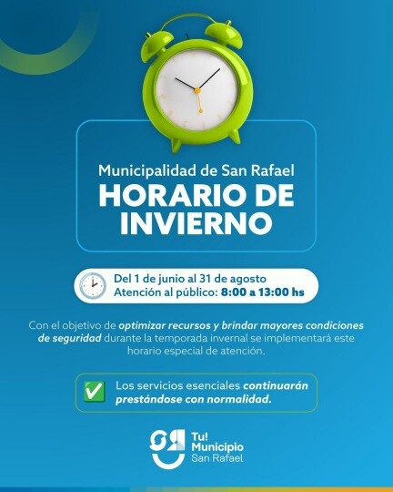 SAN RAFAEL | ATENCIÓN MUNICIPAL: HORARIO DE  INVIERNO