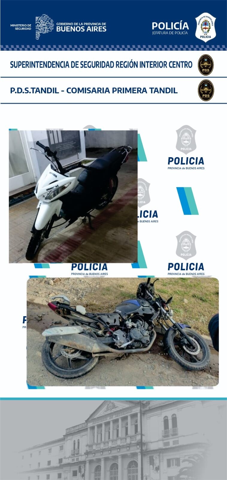 INTENSA ACTIVIDAD POLICIAL DURANTE EL FIN DE SEMANA: MOTOS ROBADAS RECUPERADAS, APREHENSIONES Y SECUESTROS DE VEHÍCULOS ADULTERADOS