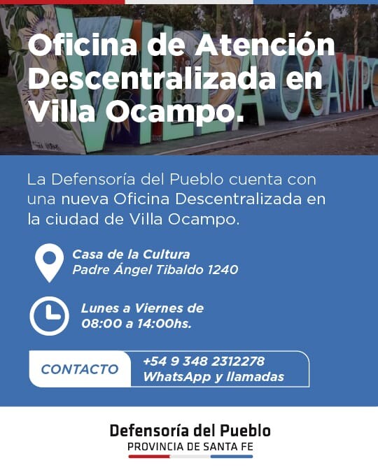 WhatsApp Image 2026-06-30 at 10.36.44.jpeg La Defensoría del Pueblo recuerda los horarios de atención de su Oficina Descentralizada en Villa Ocampo