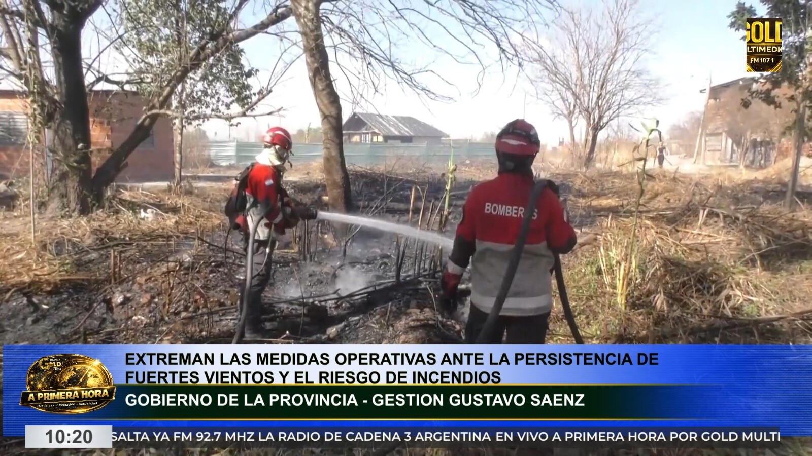 Cuadrillas trabajan para contener nuevos incendios de pastizales provocados por el viento Zonda