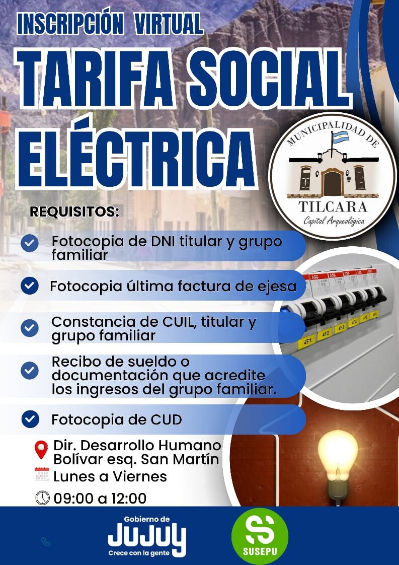 Municipalidad de Tilcara inscribe para acceder a Tarifa Social Eléctrica