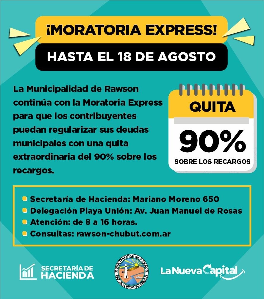 WhatsApp Image 2026-07-31 at 12.15.01 PM.jpeg Rawson extendió hasta el 18 de agosto la Moratoria Express con importantes beneficios para regularizar deudas