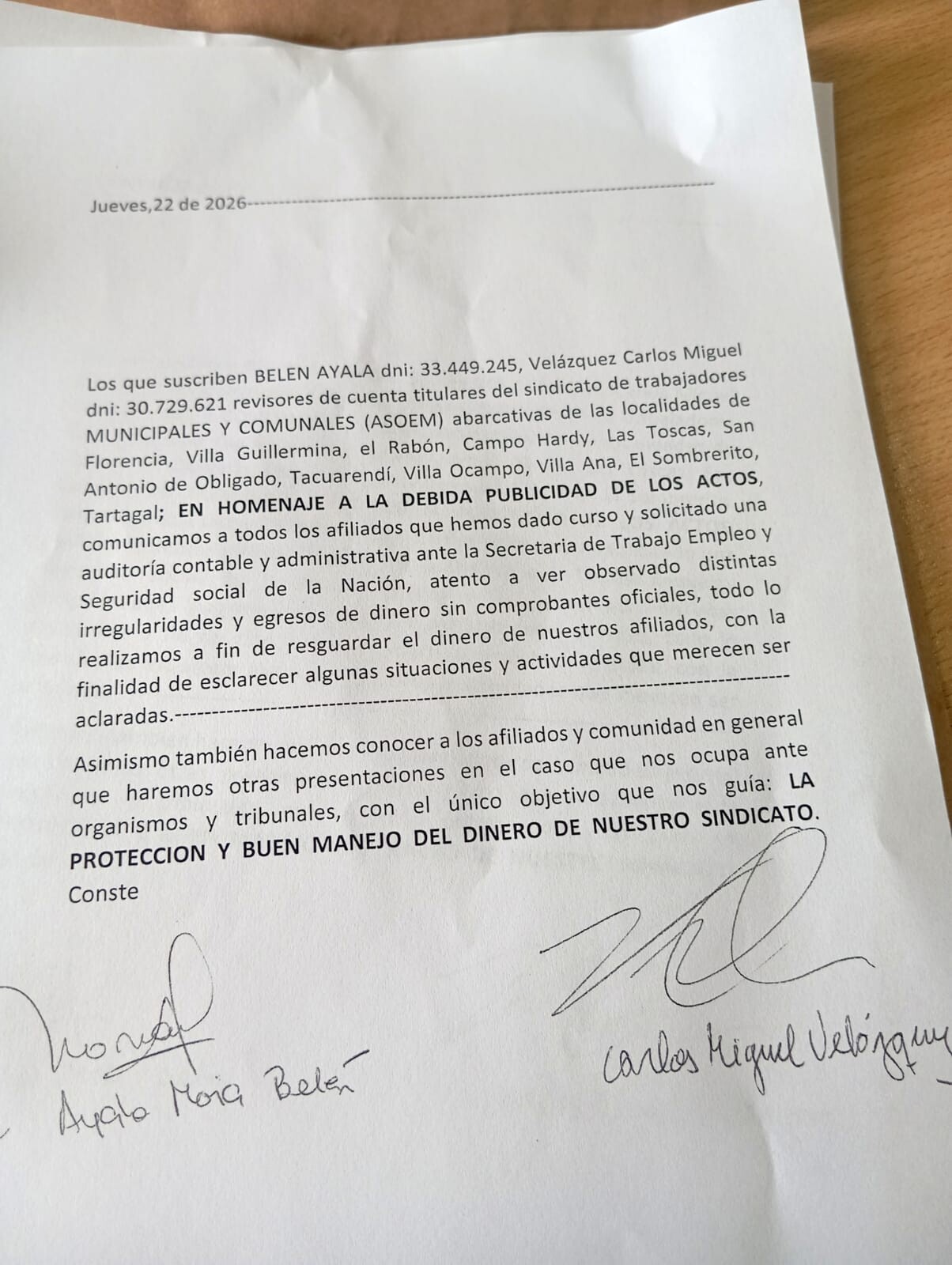 Revisores de Cuentas De ASOEM Informan de Varias Irregularidades Con el Dinero de los Asociados