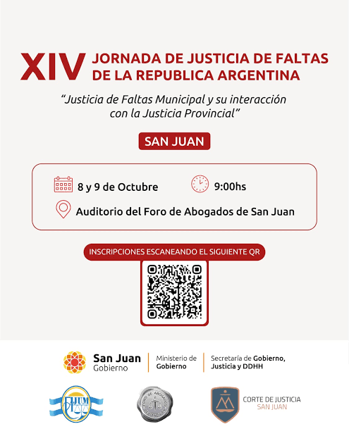 XIV Jornada de Justicia de Faltas de la República Argentina.png San Juan será sede de la XIV Jornada de Justicia de Faltas de la República Argentina