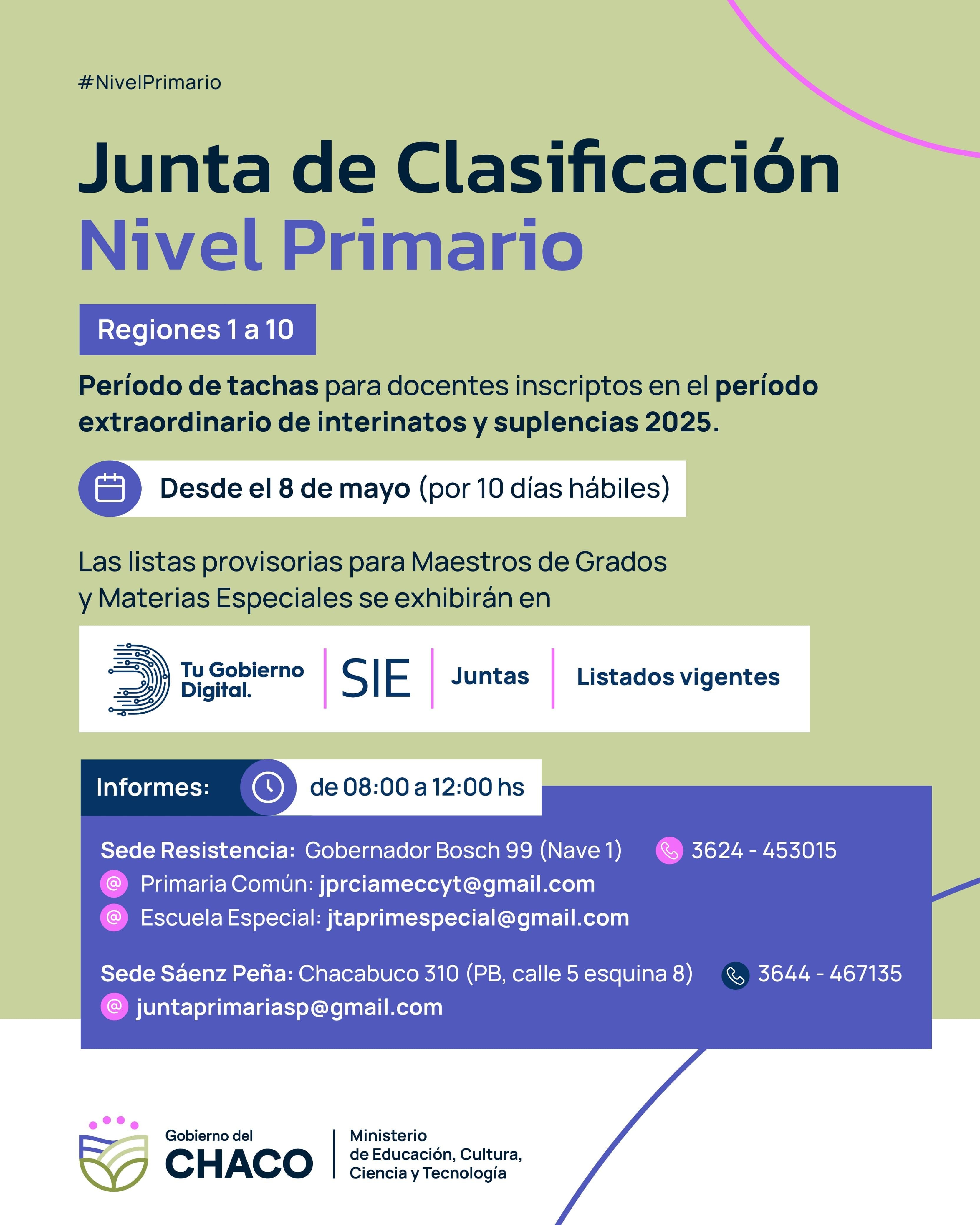 NIVEL PRIMARIO: ABRE PERIODO DE TACHAS DE INTERINATOS Y SUPLENCIAS
