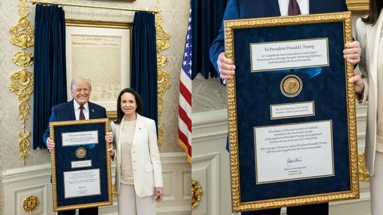 a.jpg Donald Trump confirmó que María Corina Machado le llevó la medalla del Premio Nobel de la Paz