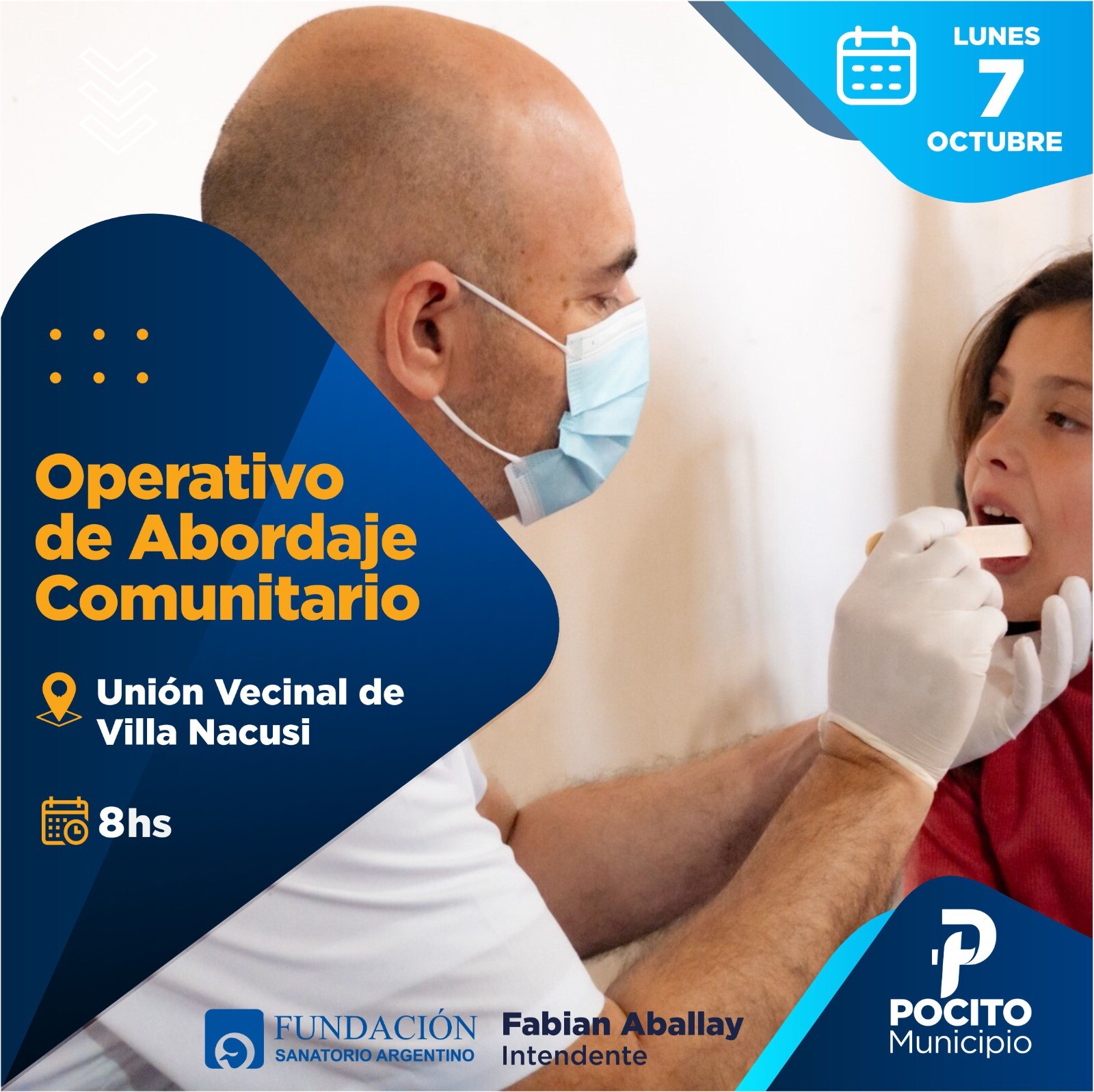 El Municipio de Pocito llevará a cabo un nuevo Operativo de Abordaje Comunitario este lunes 7 de octubre en la Unión Vecinal de la Villa Nacusi