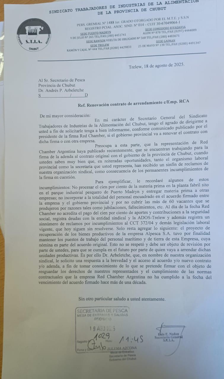 ac21fddf-9066-428c-b121-9a6703a5c07d.jpeg Red Chamber: El STIA pidió a Arbeletche que se rescinda el contrato a la empresa por «permanentes incumplimientos» de la legislación laboral