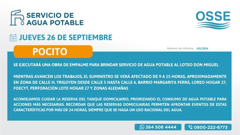 Se amplía el servicio de agua potable para el Loteo Don Miguel en Pocito