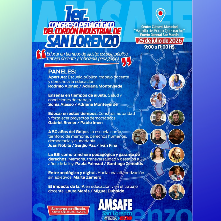 AMSAFE San Lorenzo lanza su primer Congreso Pedagógico Regional: debate, herramientas docentes y un cierre a pura música