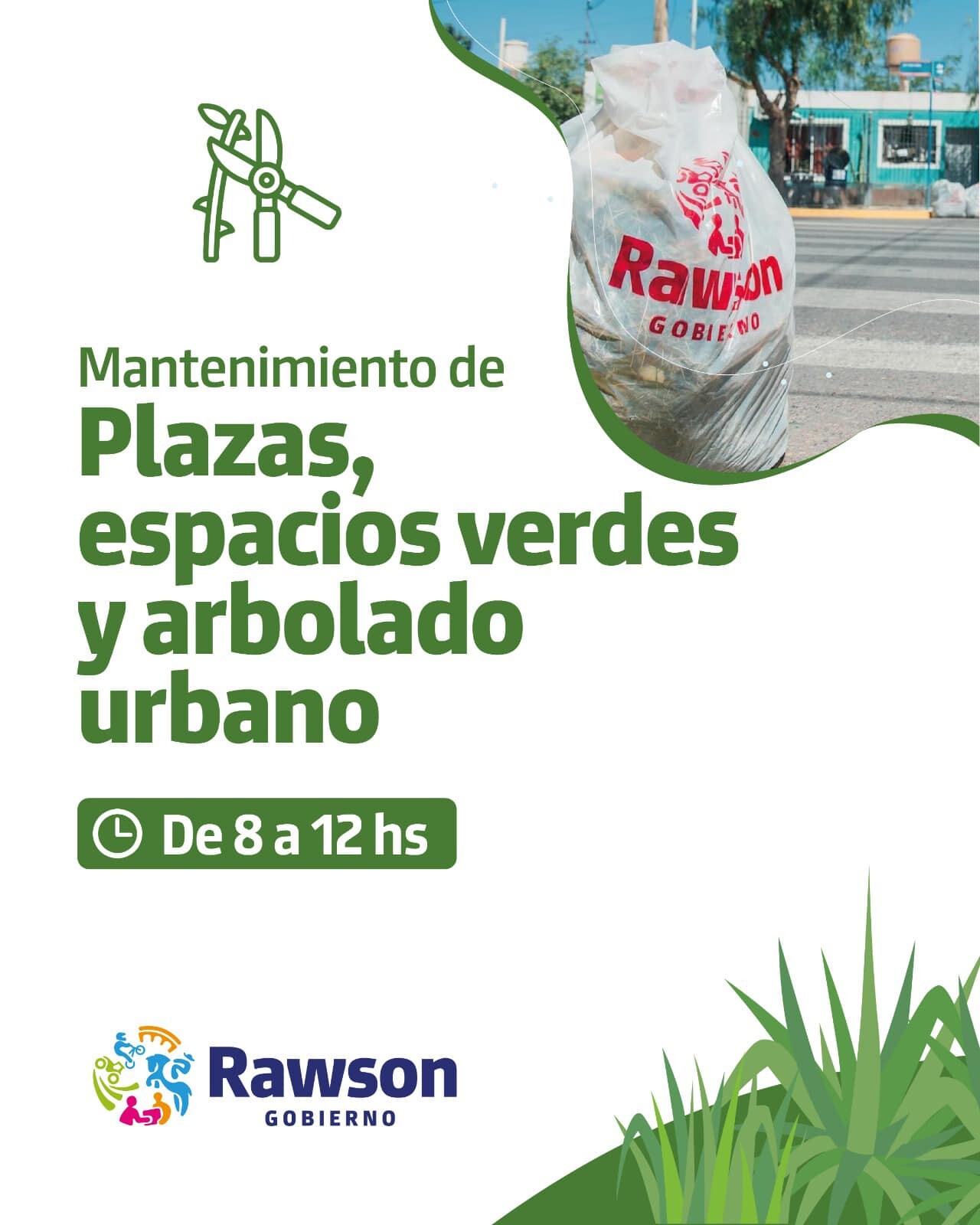 El municipio de la Ciudad de Rawson continua esta semana  realizando mantenimiento en plazas, espacios verdes y arbolado urbano