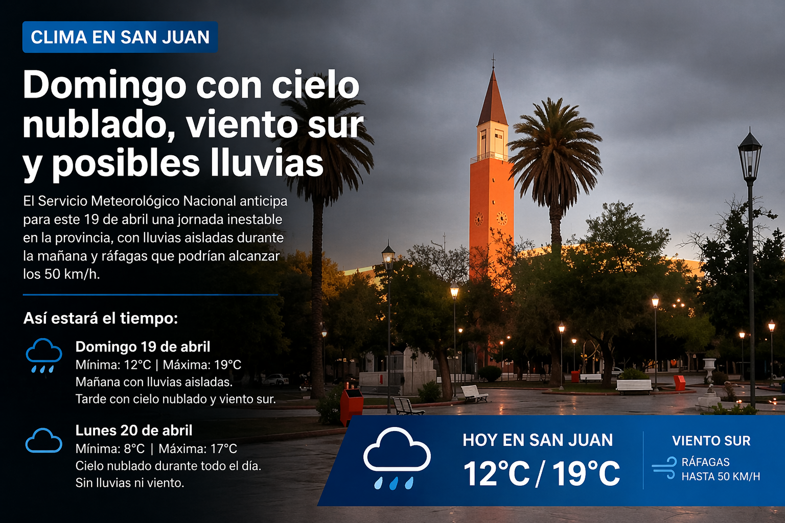 bda06fde-3c52-4be6-9f31-3196fb22b93e.png San Juan: domingo inestable con nubes, viento del sur y probabilidad de lluvias