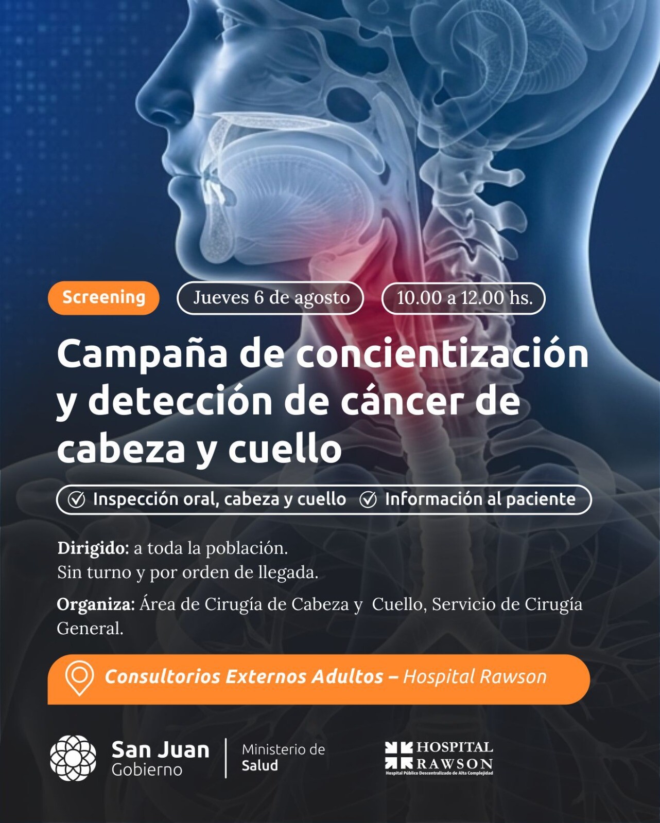 Campaña de concientización y detección de cáncer de cabeza y cuello en el Hospital Rawson